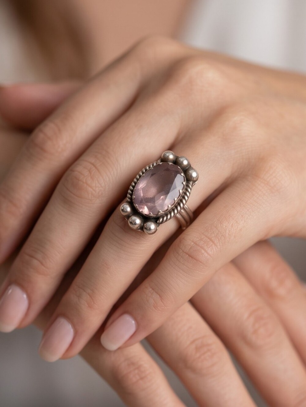 Sterling Silver Lavender Quartz Oval Ring